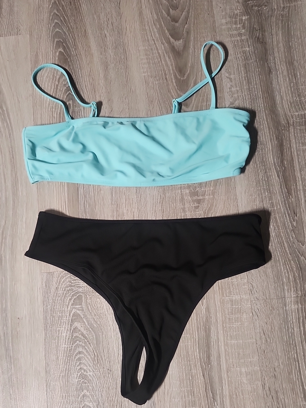 Women’s Two-Piece Swim Set - Aqua Top & Black Bottom Plus Size